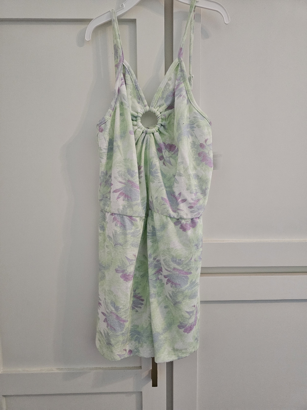 Miken Lavender & Light Green Floral Ring-Front Casual Romper
